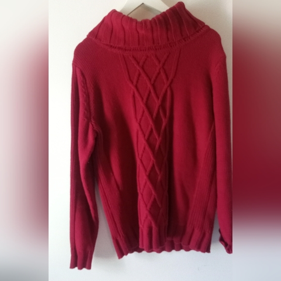 Eddie Bauer Cowl Neck Bullion Cable Red Cotton Oversized Sweater - Size: L - Picture 3 of 10